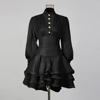 Robe à volants en tissu uni TWOTWINSTYLE, col montant, manches longues, ample, élégante à la française, robes pour femmes, mode automne, nouveauté 4