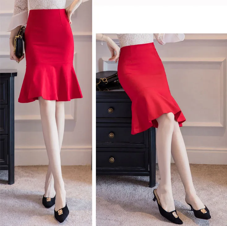 Plus Size Black Mermaid Skirts Womens 2022 Fashion Spring Summer High Waist Midi Skirt Women Elegant Sexy Office Lady Skirt Red white denim skirt