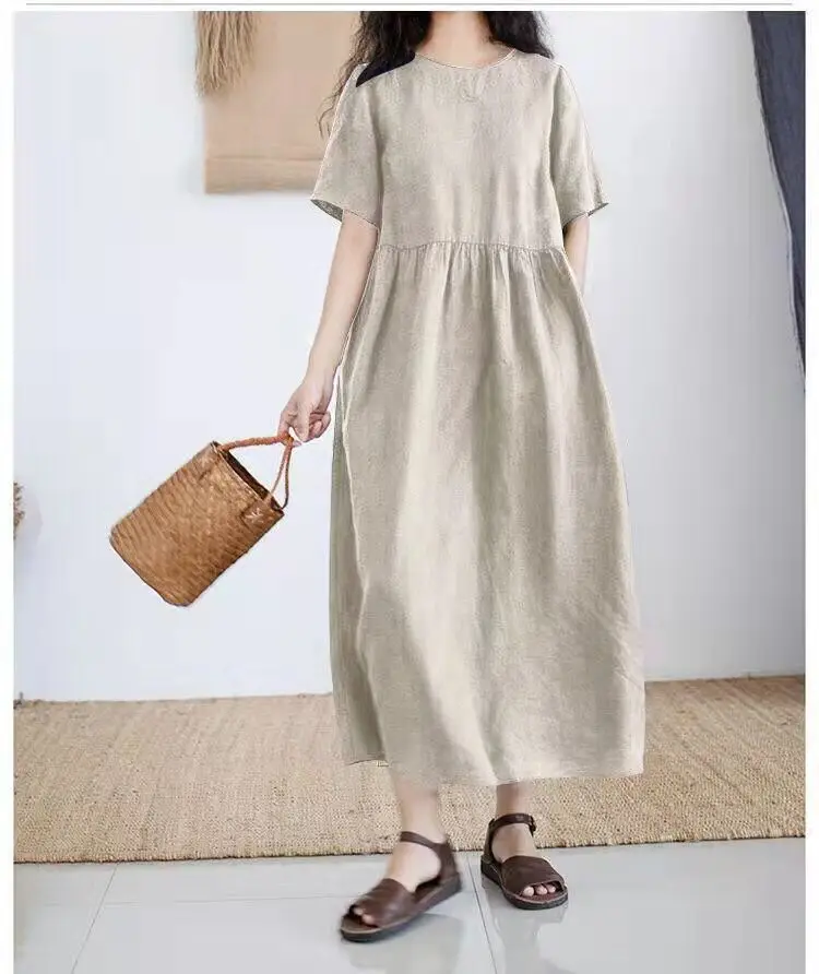 

Women's Dress New Korean Style Round Neck Short Sleeve Embroidered Long Loose Robe Elegant Dresses For Women Women 2023