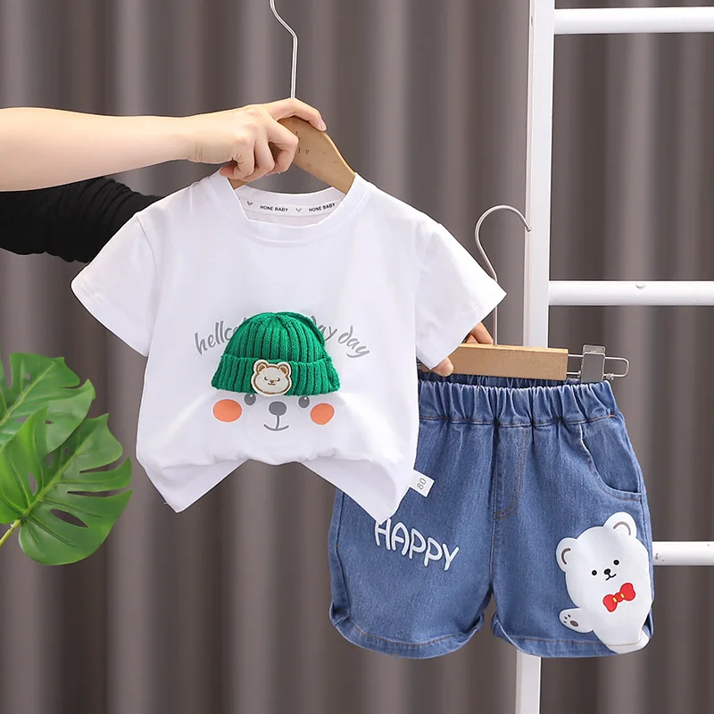 

2024 Western Baby Boy Summer Clothes Suit for Kids Boys Fashion Cartoon Printed O-neck Short Sleeve T-shirts and Shorts Outfits