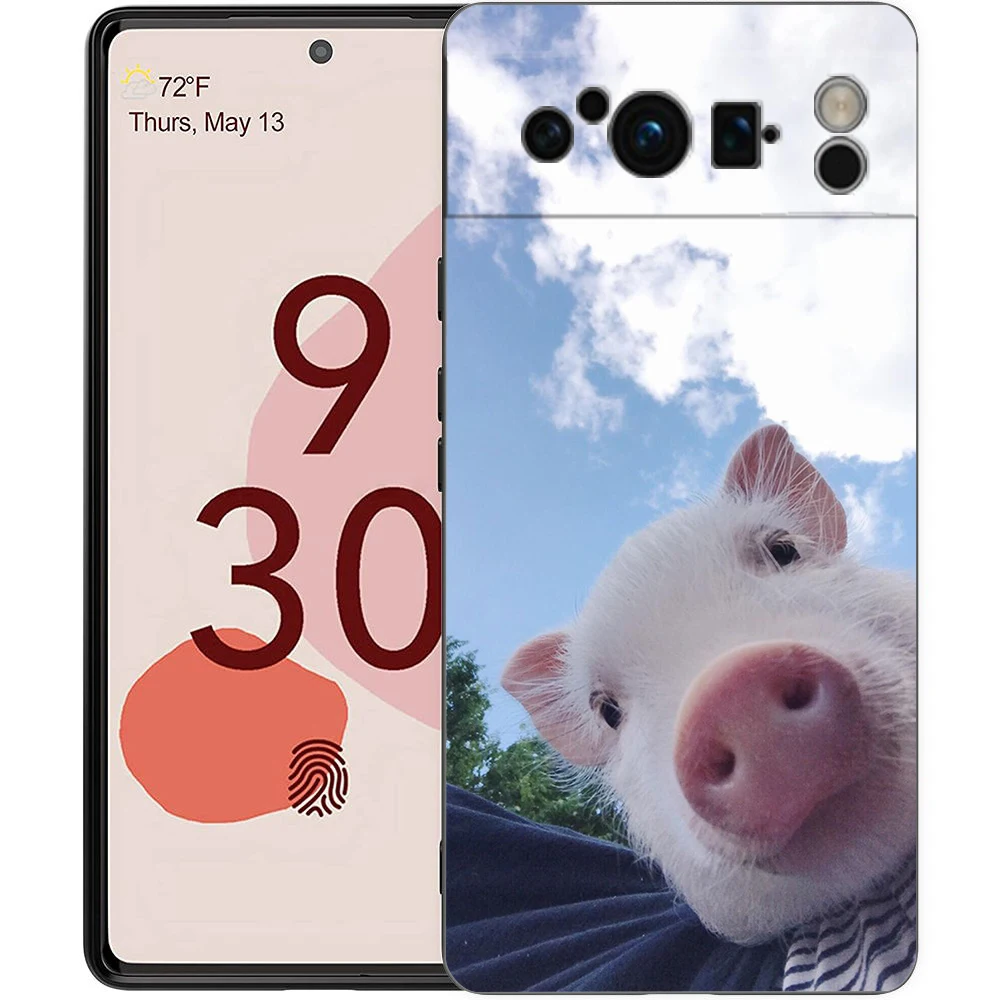 Adorable Pink Pig Shockproof TPU Phone Case - Soft Black Cover