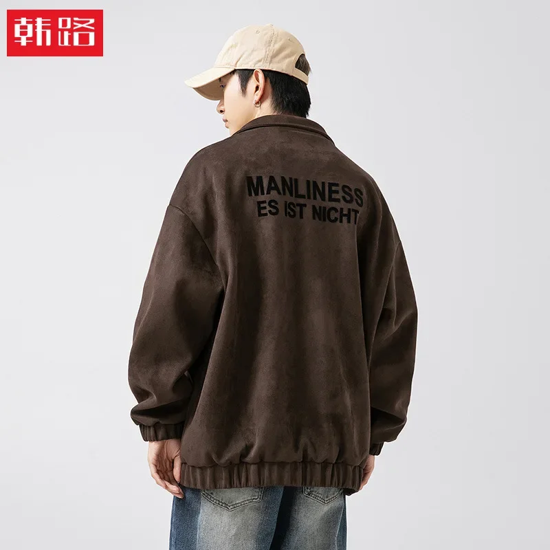 

2023 Winter New American Flocked Printed Fashion Brand Loose Lapel Jacket