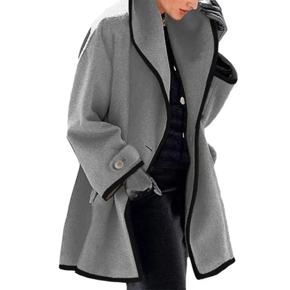 

Loose Coat Women's Lapel Jacket Warm Mid-length Coat with Pockets for Fall Winter Streetwear