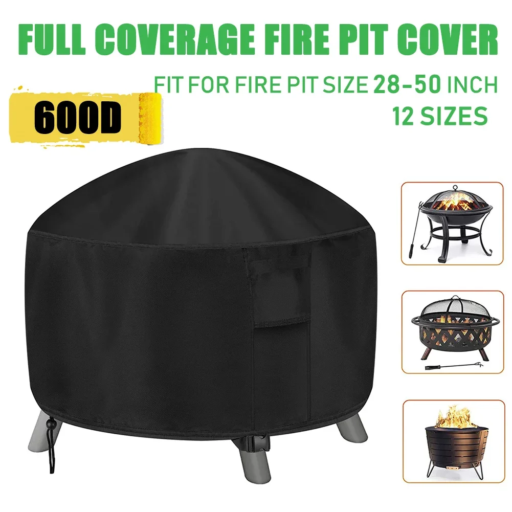 12 size Heavy 600D Waterproof Patio Fire Pit Cover BBQ Grill Cover Outdoor Garden Yard Round BBQ Table Covers UV Protector