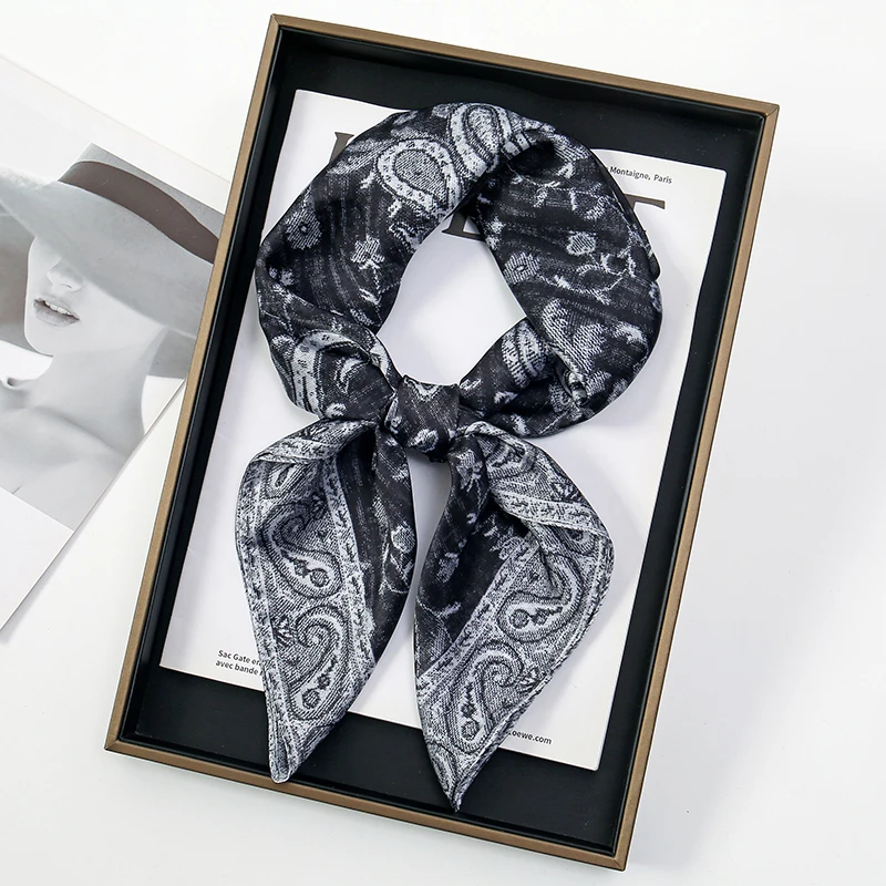 Luxus Paisley Print Satin Seidenschal Quadrat Bandana Hijabs für Frauen Halstuch Haarband Stirnband Schicke Haar-Accessoires – Detail 11