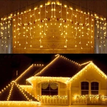 

5M Christmas Garland LED Curtain Icicle String Lights Droop 0.4-0.6m Garden Street Mall Eaves Outdoor Decorative Fairy Light