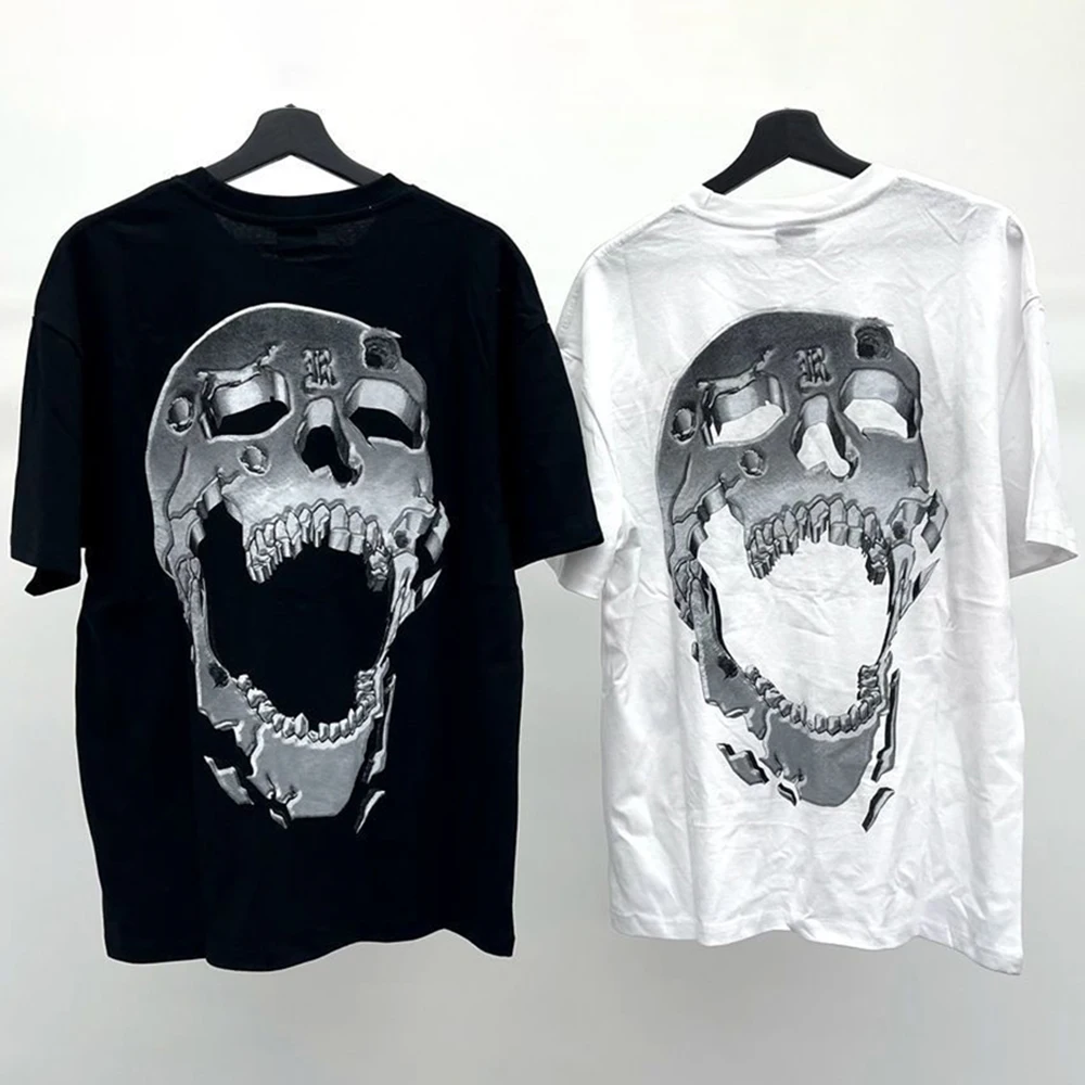 

Fashion Pure Cotton Hip-Hop American Street Metal Bullet Hole Skull Tattoo Graffiti Print Short-Sleeved Tshirt Loose O-Neck Tees