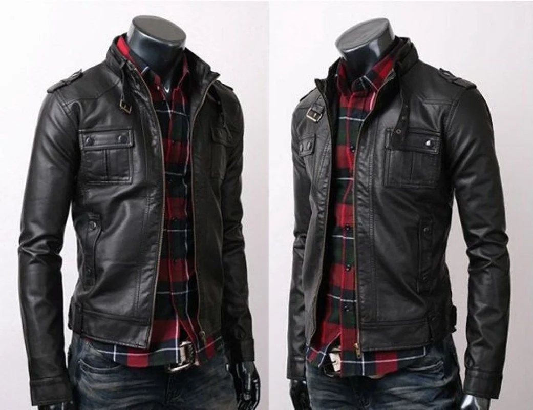 Men Leather Jacket Biker Vintage Motorcycle Rider Slim Fit Black Real Coat Genuine Leather Men Outwear