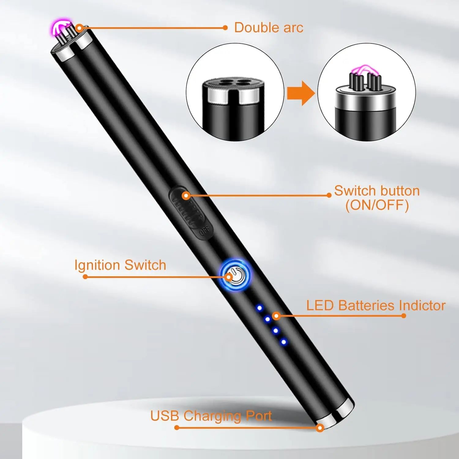 Windproof Kitchen Electric USB Lighter Long Candle BBQ Gas Stove Ignition Gun Camping Rechargeable Arc Flameless Plasma Lighter