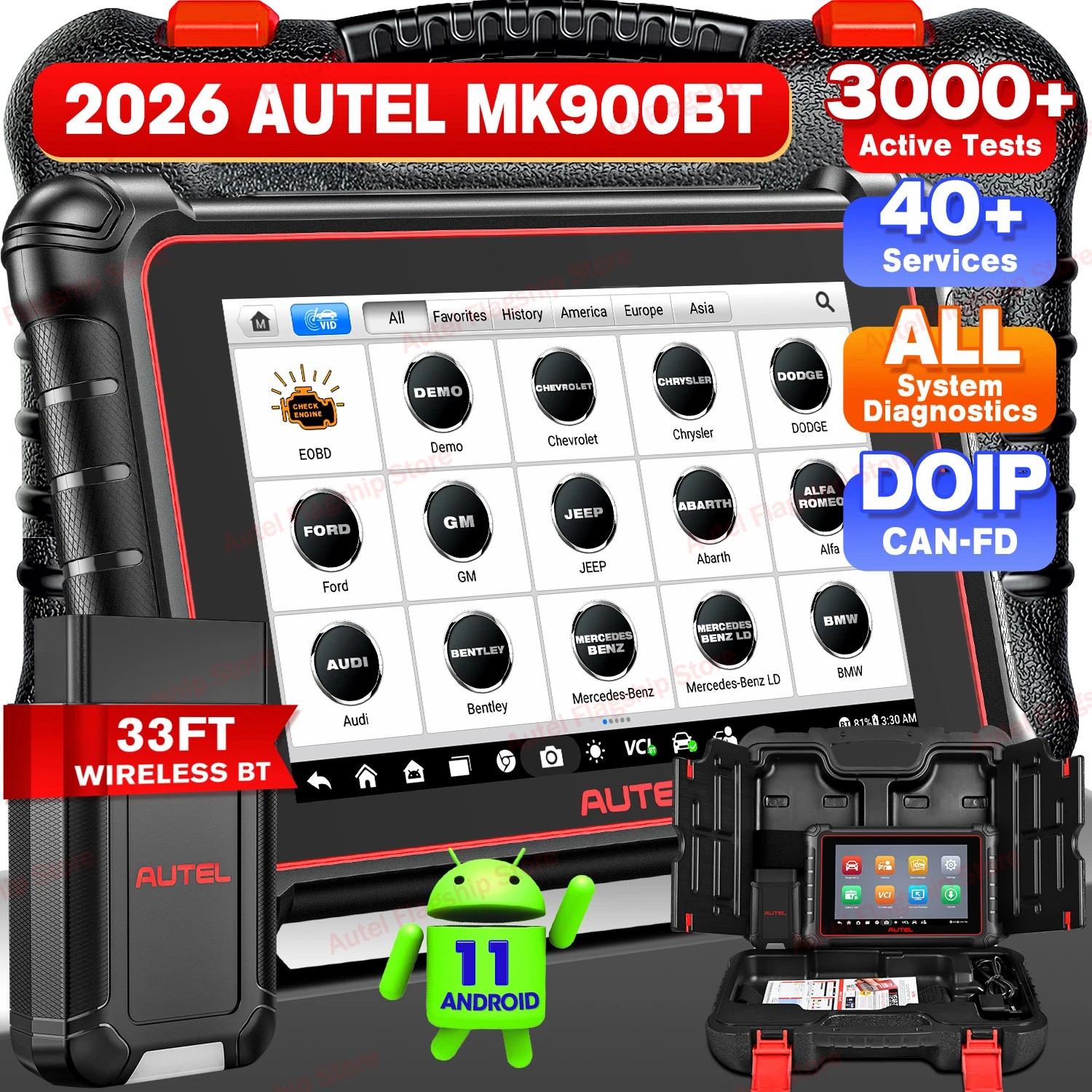 Autel MaxiCOM MK900 BT MK900BT 8 pouces outils de Diagnostic de voiture 40 + Services peut FD DOIP OBD2 mise à niveau du Scanner de MK808BT Pro MK808S 1