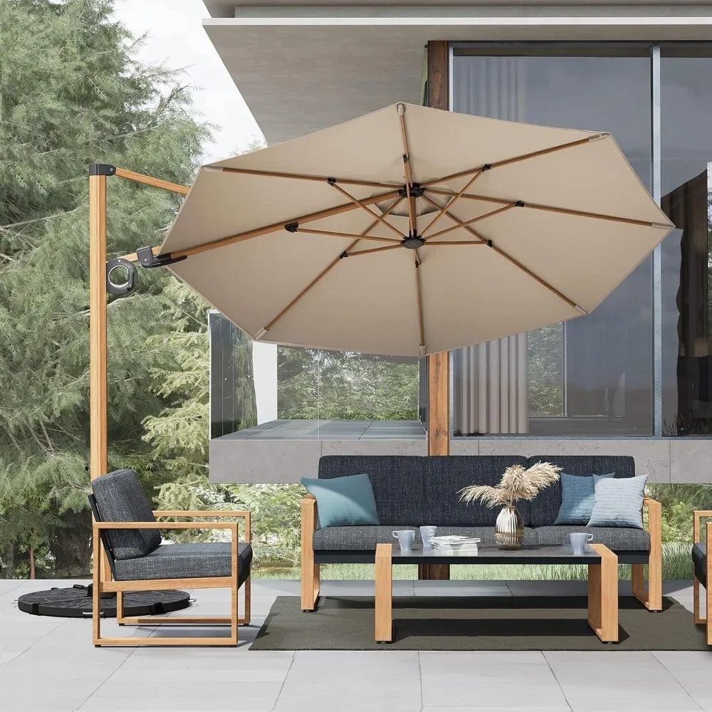 10FT Patio Umbrella, Aluminum Cantilever Umbrella with Round Canopy, Outdoor Offset Umbrella for Patio, Garden, Deck 2