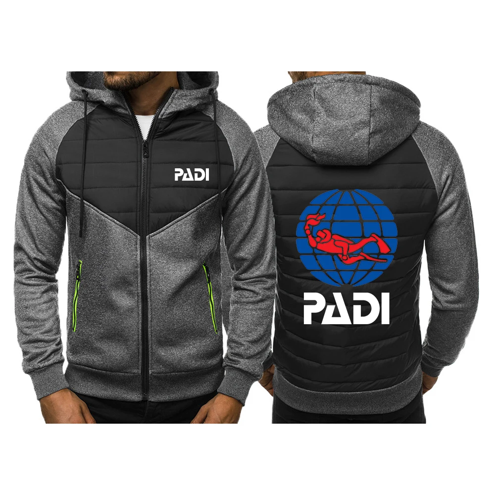 남성용 스쿠버 드라이버 Padi 프린트 후드 코튼 패딩 의류, 패치워크 패션 코트, 가을 및 겨울, 신상