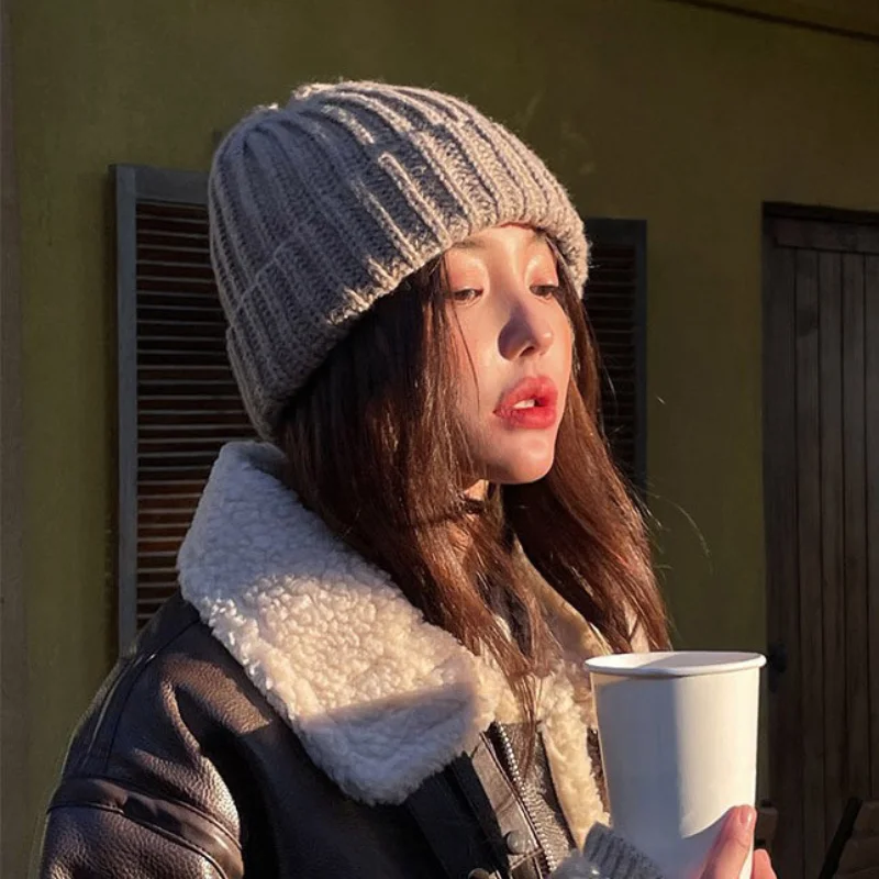 

Winter Beanie Hat for Women Knit Cap Ins Fashion Keep Warm Wool Couple Cap Lady Thread Knitted Beanie Cold Twist Female Bonnet