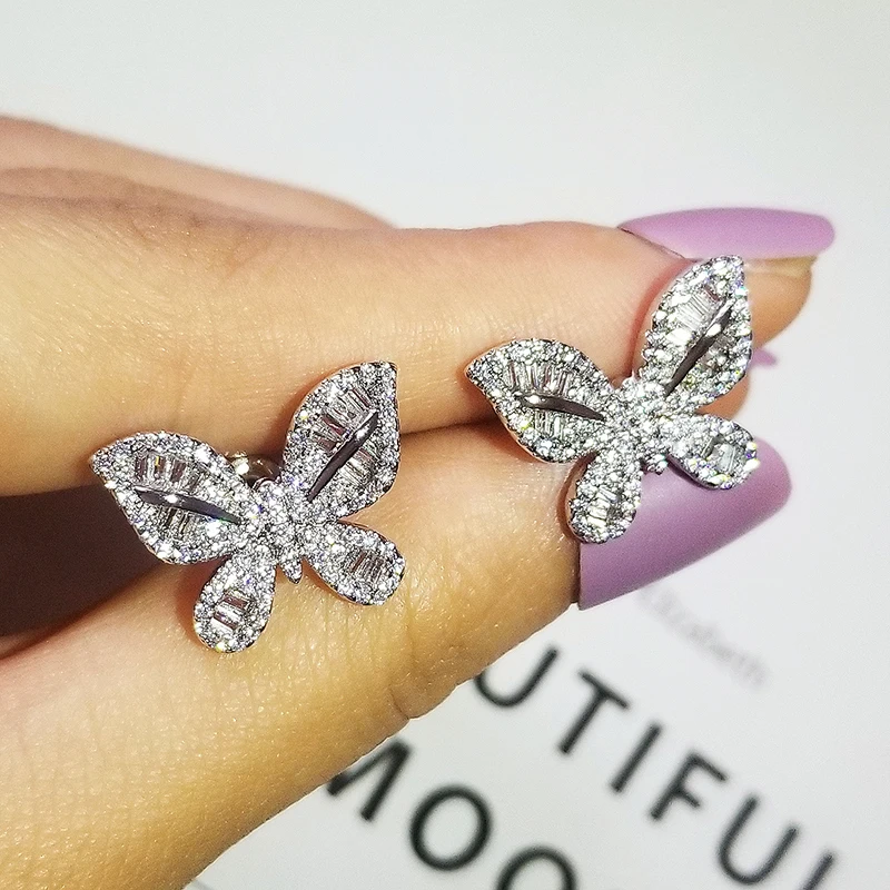 2022 Fashion Trendy Butterfly Silver Color Korean Stud Earring for Women Wedding Cute Gothic Drop Earing Party Gift Wholesale Z5 