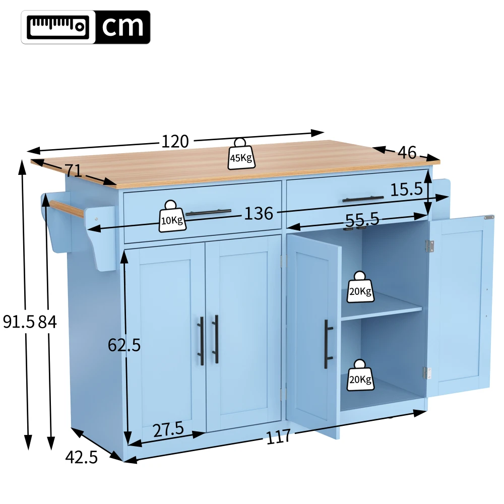 Servierwagen mit klappbarer Tischplatte, 120 x 46 (70) x 91 cm, mit Rollen und austauschbaren Holzbeinen, ideal für die Küche – Detail 33