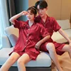 Couleur unie vêtements de nuit soie Satin Pyjamas Couple ensemble à manches courtes Pyjamas costume Pijama femmes hommes vêtements de détente grande taille Pj ensemble