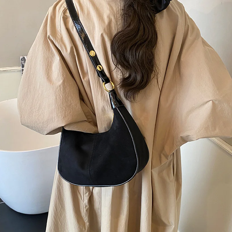 Faux Suede Solid Color Large Capacity Hobos Shoulder Bags for Women High Quality Versatile Undearm Ruched Handle Bags