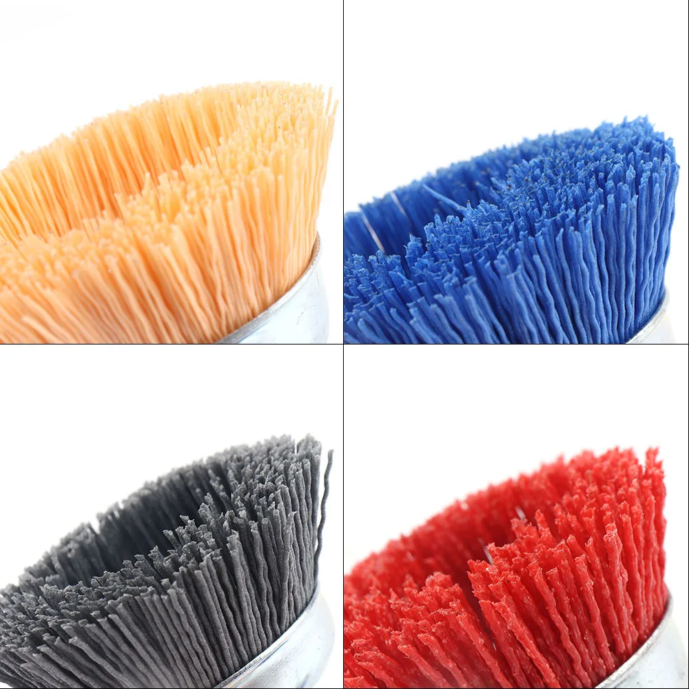 SIFANG 75mm Nylon Cup Brush Wood Polishing Wire Wheel Brush With Hexagonal Shank Abrasive Rust Removal Drill Rotary Tool Brush 6