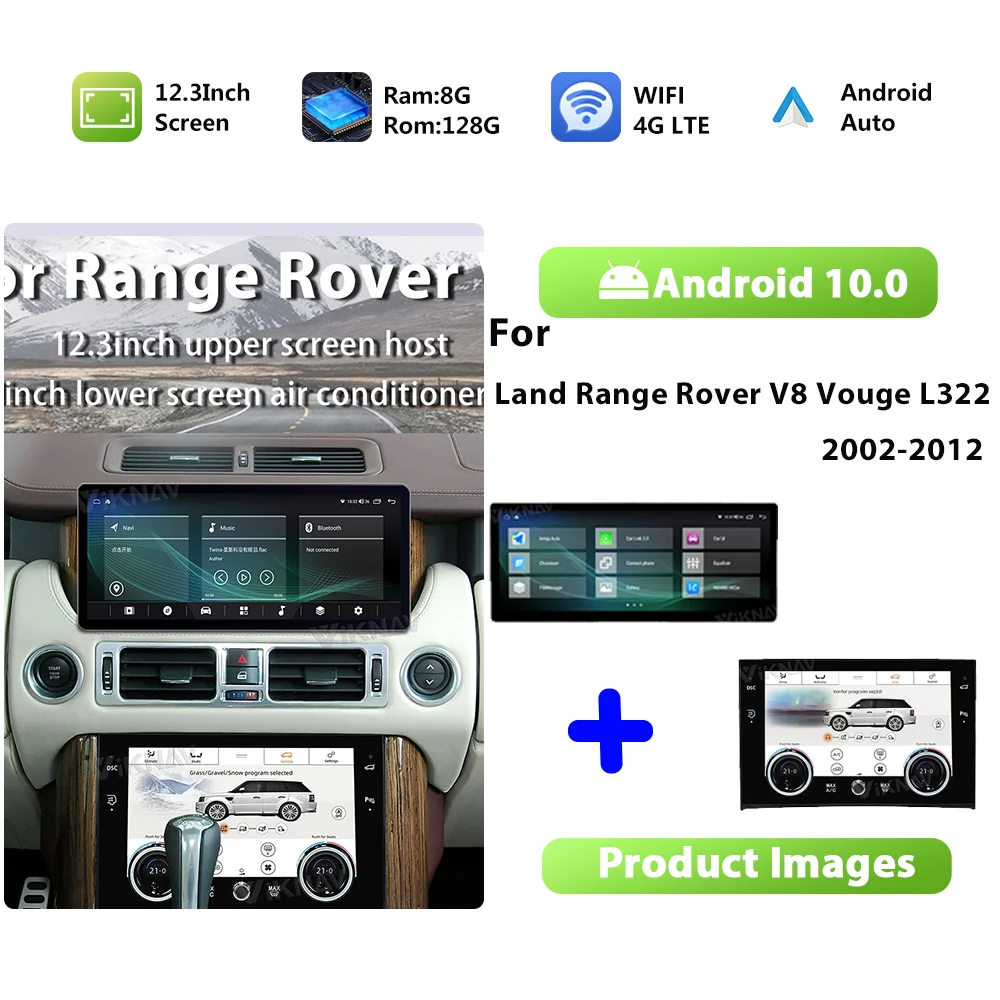 

12.3inch HD LCD Screen Car Radio For Land Range Rover Vogue V8 L322 2002-2012 Upgrade Wireless CarPlay Android Auto Audio Video
