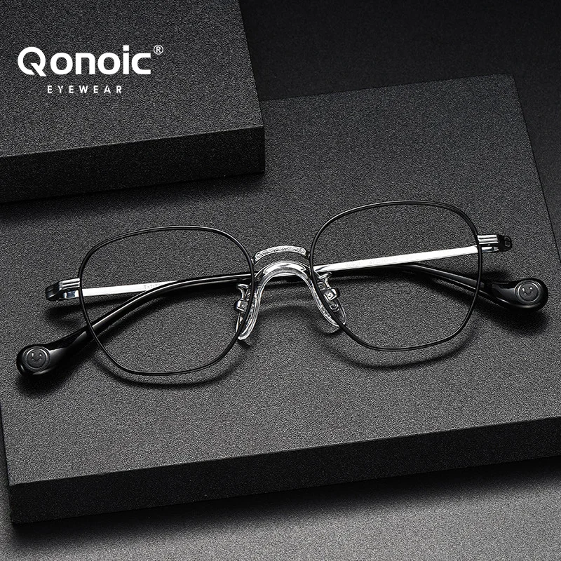 

QONOIC Pure Titanium Frame Women Men Titanium Material Polygonal Glasses Retro Optical Eyeglasses Lightweight Spectacle Frame