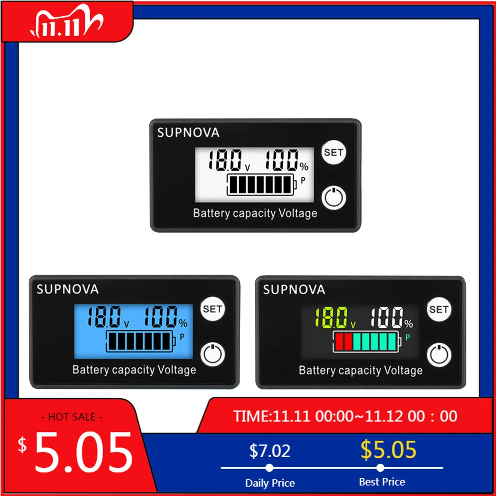 Car Battery Voltmeter Charge Level Indicator 12V 24V 48V Lithium