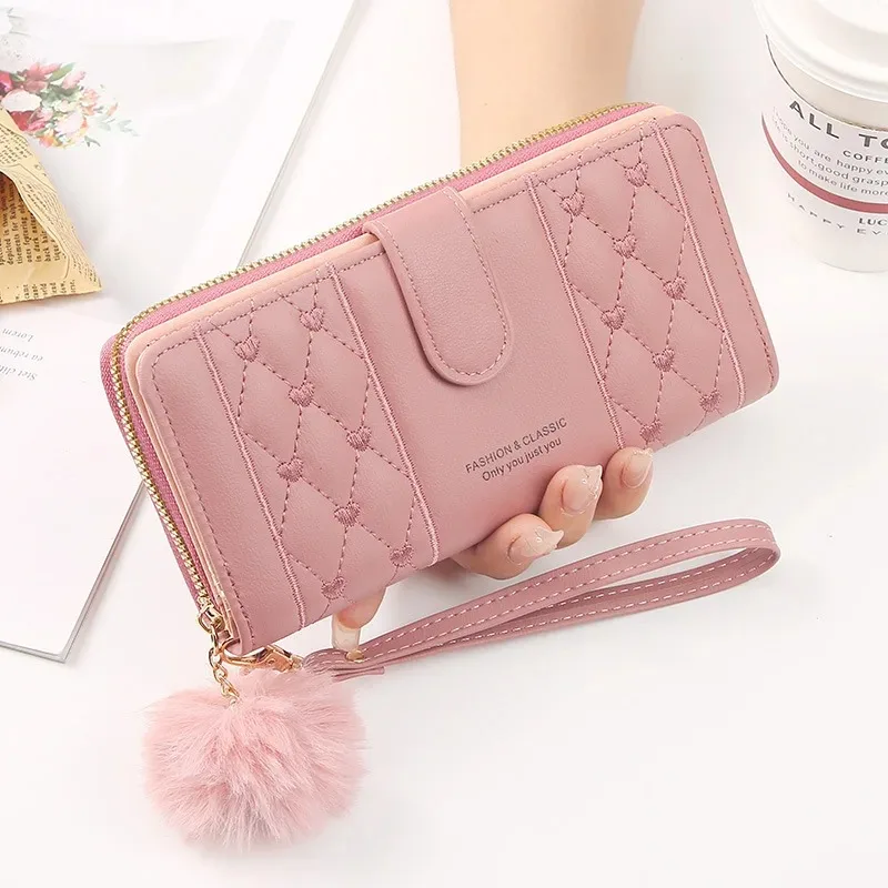 

Women Long Wallet Pu Leather Card Holder Large Capacity Hasp Zipper Coin Purse Multi Card Organizer Cell Phone Wristlet Handbag