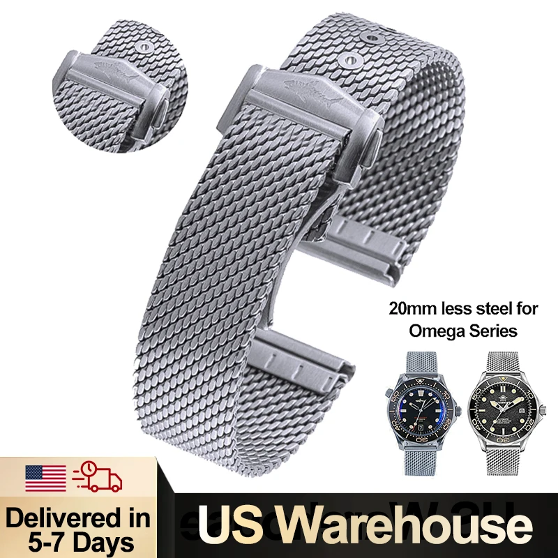 Heimdallr Mesh Watch Band for NTTD Steel For Omegawatch Titanium Sea Ghost 20mm Stainless Bracelet Series Strap New | Наручные часы