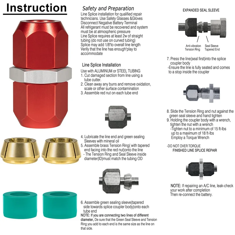 Line Splice Connector For  5/8''  3/8'' 1/2'' 5/16'' Aluminum Lines A/C Air Conditioning 800-640 800-641 800-642 800-643 Line Sp