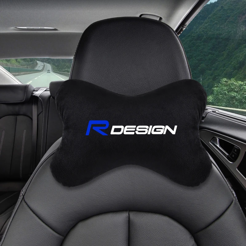 Car Neck Pillow Cotton Flannel Headrest Belt R Design Emblem For Volvo