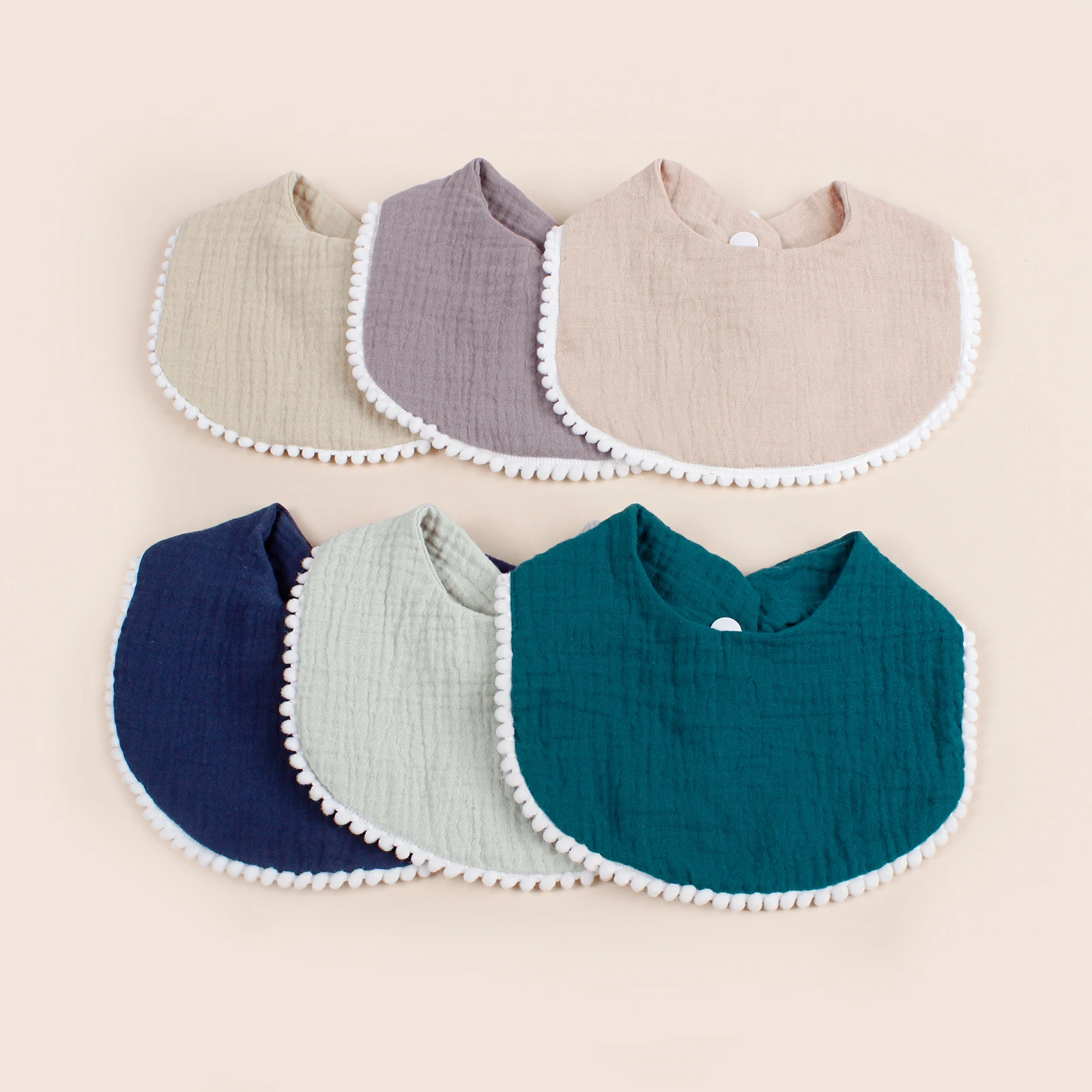 6Piece Set Hot Sale Double Layer Baby Bib Cotton Muslin Polyester Dorp Shape Towel With Button For Kids  Children Burp Cloth 4