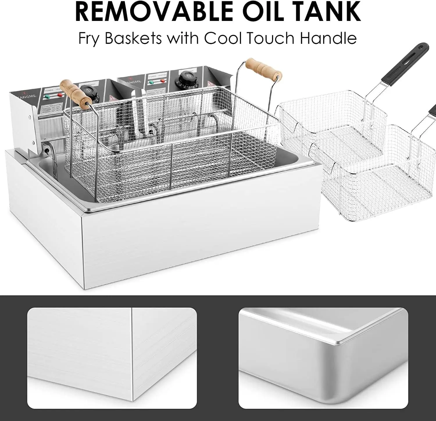 Commercial Deep Fryer 3400w Electric Turkey Fryer with 3 Baskets 22L/23.25Qt 1mm Thickened Stainless Steel Countertop