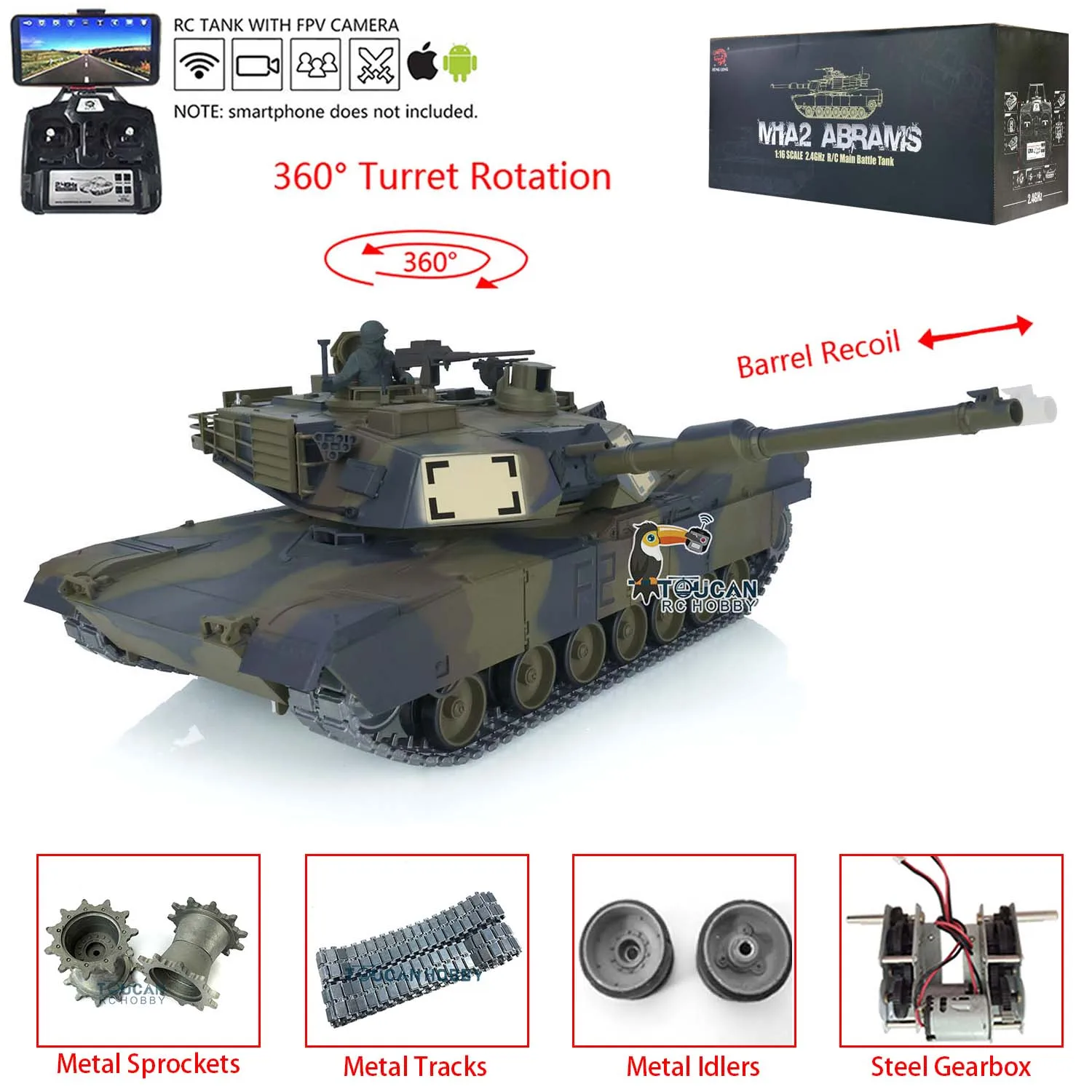 Heng Long 1/16 7.0 RTR ׷̵ FPV M1A2 Abrams RC  ũ 3918, 360  跲  ĭ,  TH17820-SMT8