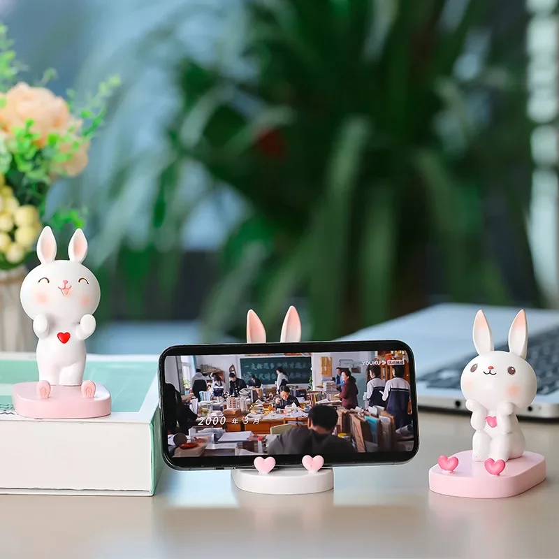 Cute Resin Rabbit Phone Stand Desktop Bracket for Mobile, Animal