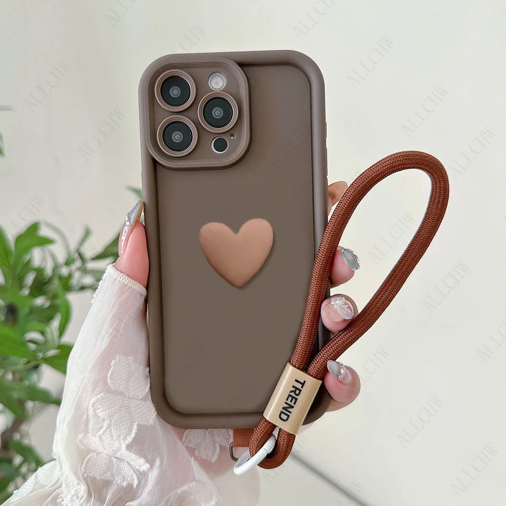 Shockproof Love Heart Silicone Phone Case with Hand Strap