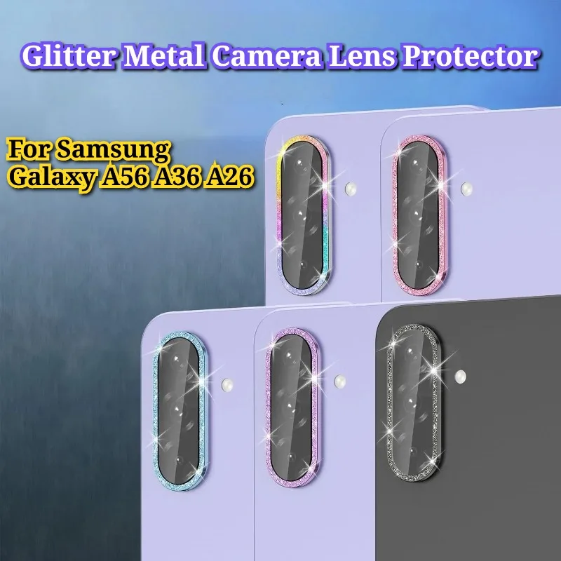HD Glitter Metal Ring Camera Cover with Tempered Glass Lens Protector Film - Phone Accessory Set