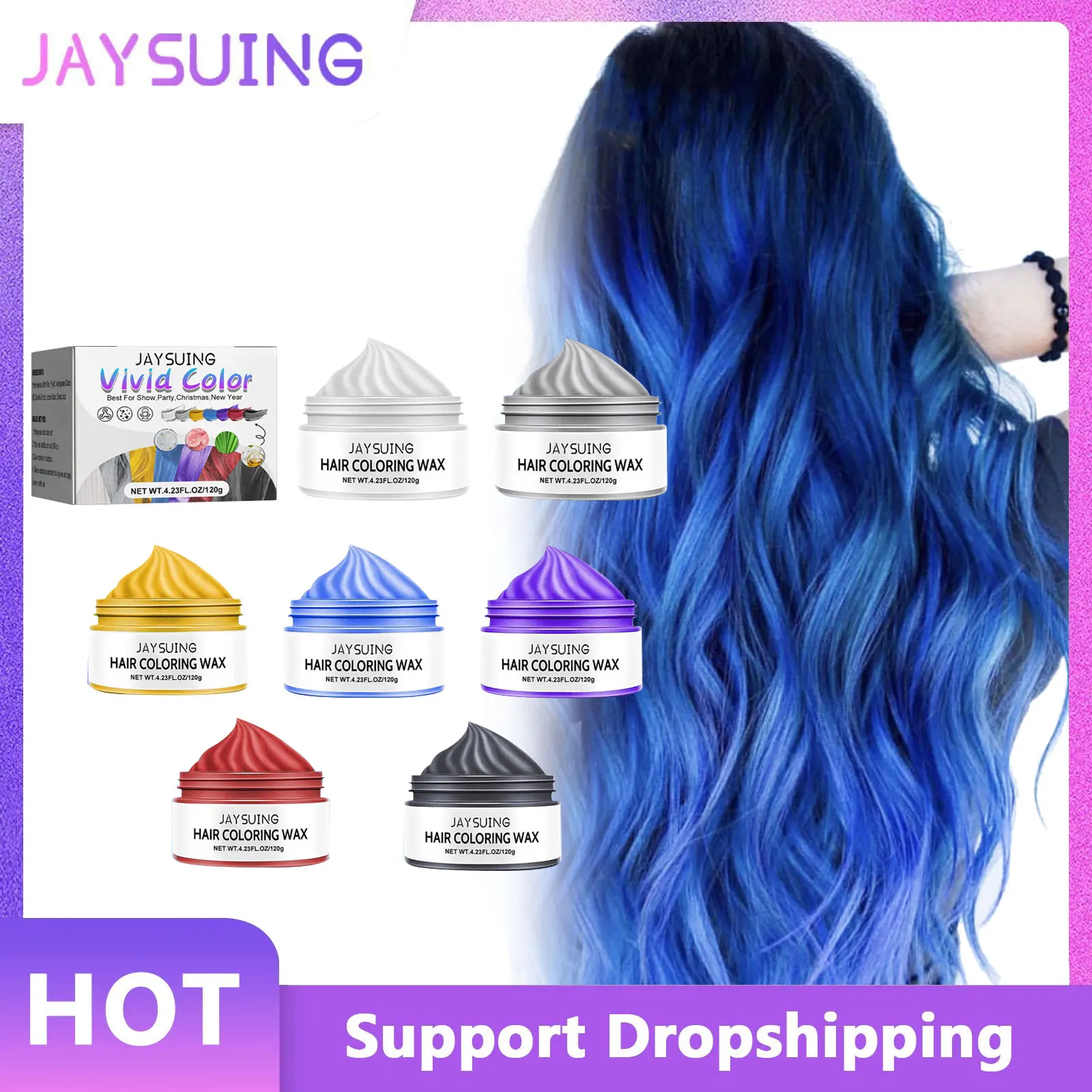 Hair Coloring Wax Unisex Fashion Temporary Color Dye Washable Cosplay Party Makeup Mud Hair Coloring Styling Pomade 7 Colors