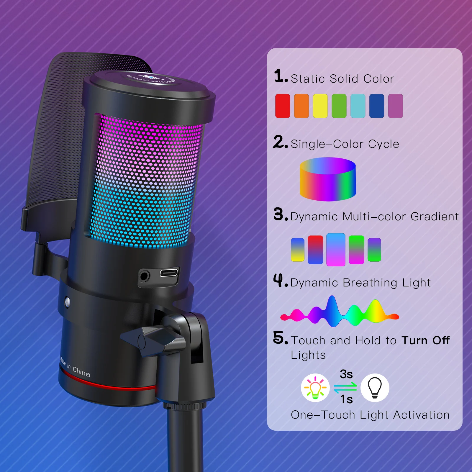 ZealSound KM8S USB Gaming Microphone, Plug & Play for Streaming Podcast Recording, CompatiblePS4/5 PC 안드로이드 iPhone