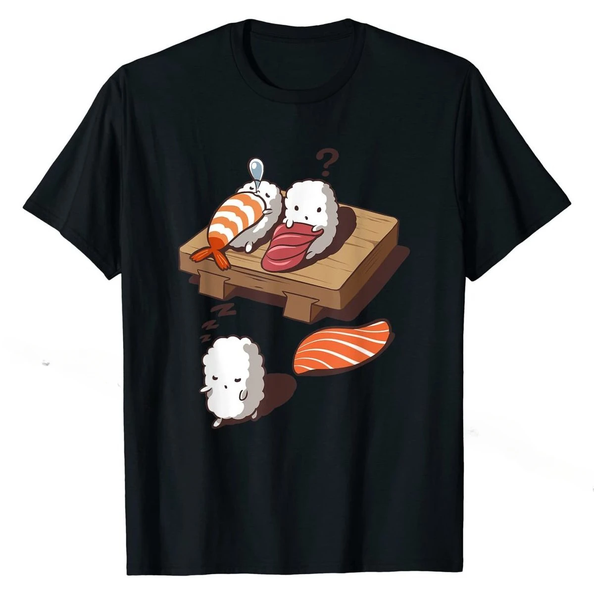 

Interesting Japanese Nigiri sushi sleepwalk printed custom short sleeve T-shirt casual fashion top for both men and women