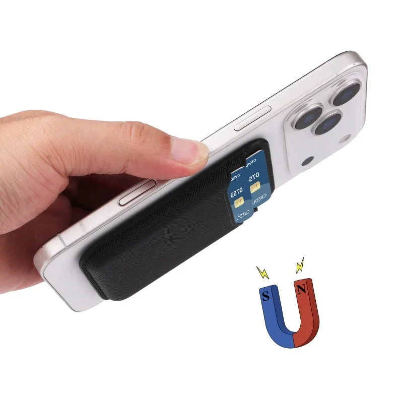Premium Magnetic Leather Card Holder Case with Dual Card Slots and Carbon Fiber Design