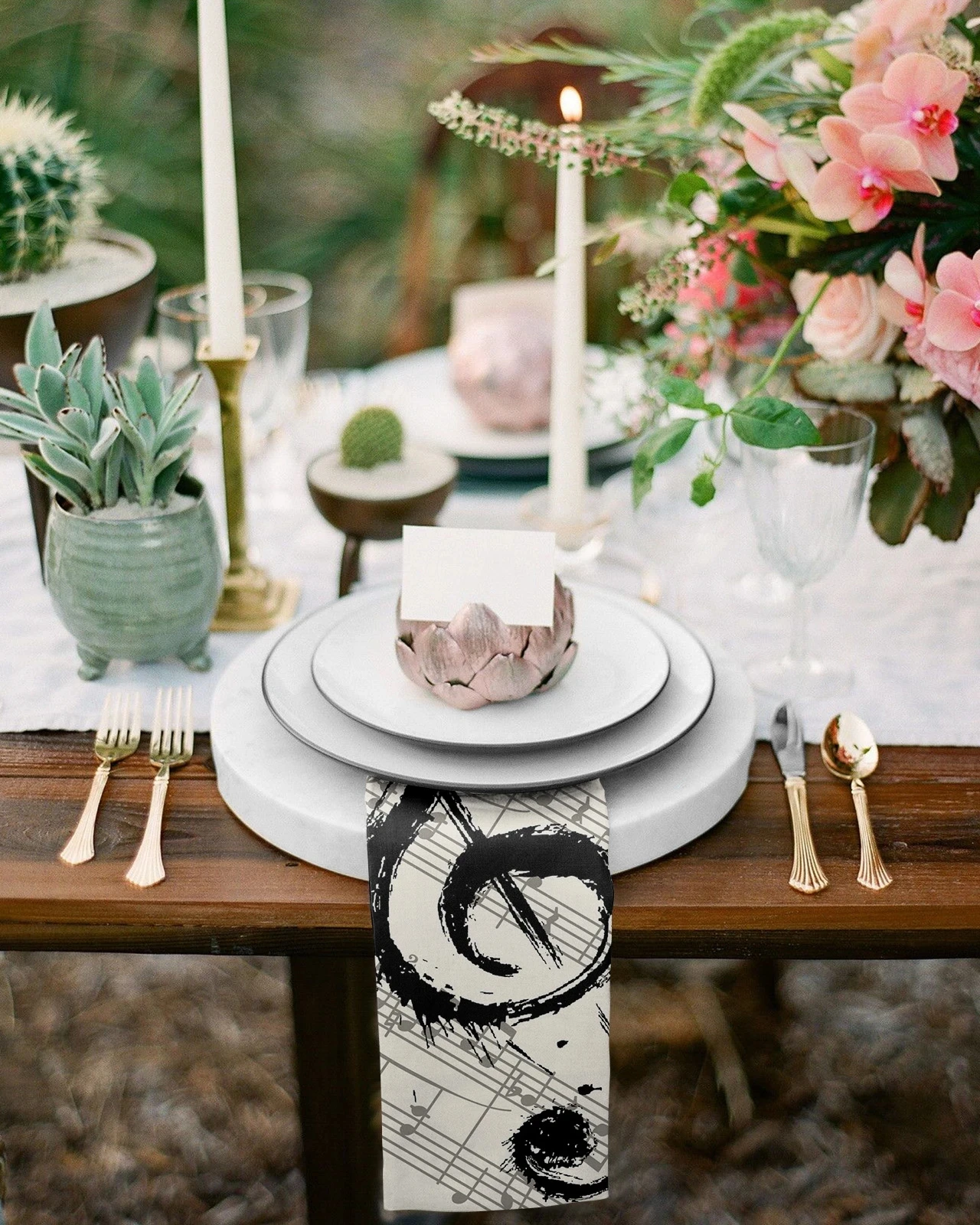 2Pcs Vintage Music Notes Sheet Reusable Table Napkins Dinner Wedding Banquet Decor Cloth Napkins Supplies Party Decoration
