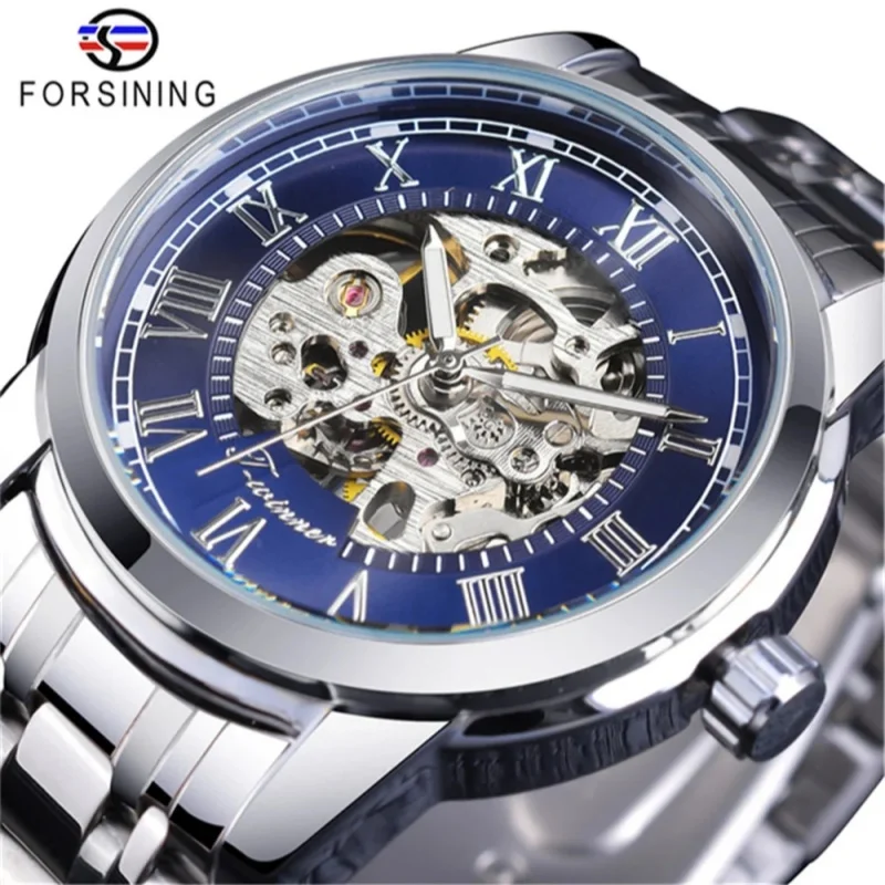 

Forsining 349 Luxury Fashion Skeleton Hollow Mechanical Watch Steel Strap Men's Clock Business Luminous Wristwatch reloj hombre