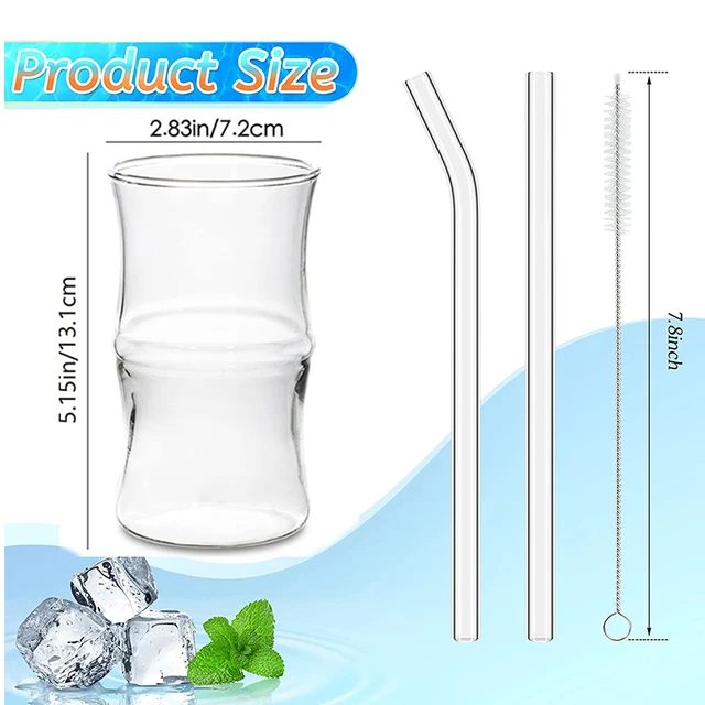 4 Pcs Creative Glass Cups Cute Ripple Shaped Vintage Drinking Glasses Ribbed Glassware with Straws Set for Kitchen Coffee Juice - Imagen 5