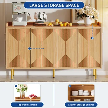 Coffee Bar Cabinet Farmhouse Sideboard Buffet Kitchen Cabinet with Design Doors 3
