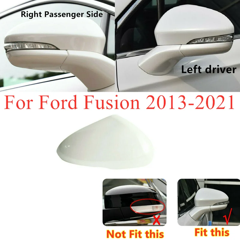 

White Left Driver Side Right Passenger Side Mirror Cover Rearview Cap Replace For Ford Fusion 2013-2021
