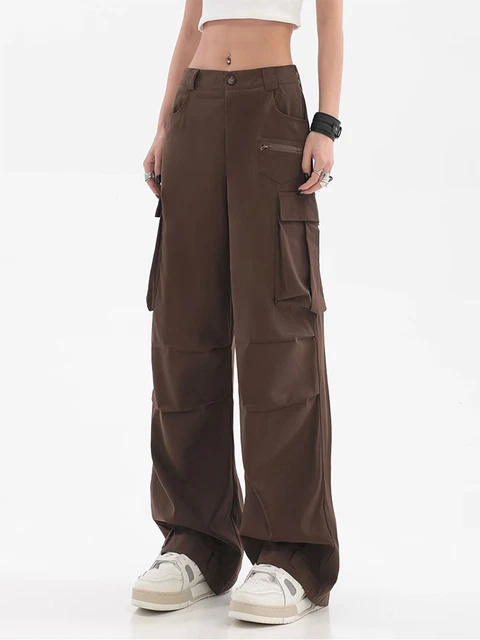 Cargo Pants Brown Women Baggy Fashion Streetwear Pockets Wide Leg High  Waist Straight Y2k Trousers Overalls 2023 Vintage Clothes - AliExpress