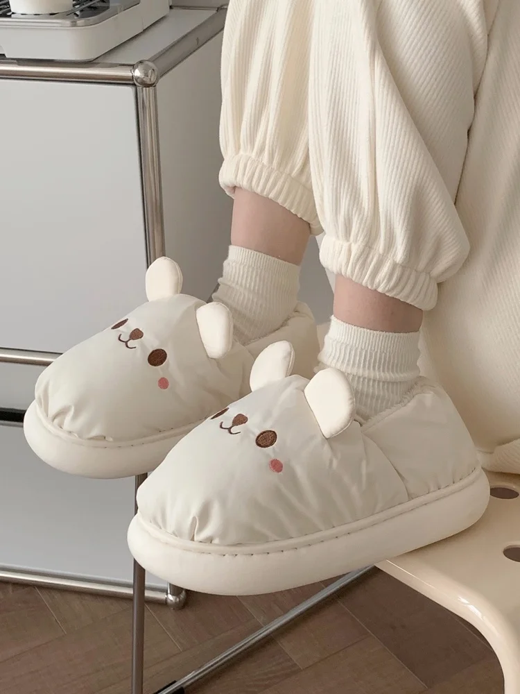

Man Women Slipper Cute Cartoon bear Bread Cotton Shoes For Female Winter Indoor Household Anti-skid Thick Soled Warm Slipper