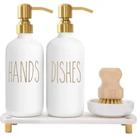Gold Soap Dispenser Set Comes with Stainless Steel Pumps Instant Dry Tray and Dish Scrub Brush Suitable for Kitchen Decor 1