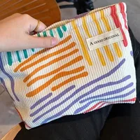 Sac à cosmétiques en velours côtelé pour femmes, sac de rangement de maquillage de grande capacité, organisateur Portable de voyage, sac de lavage à fermeture éclair 5