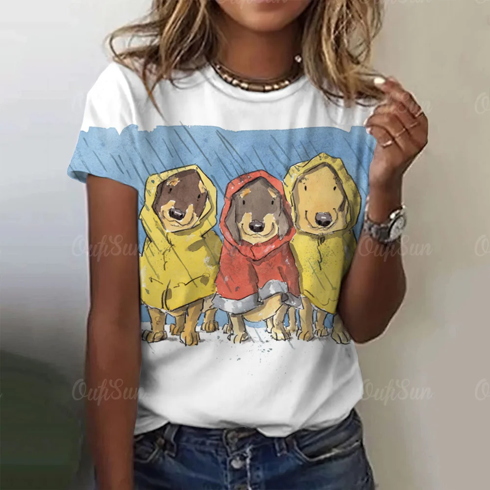 

Cartoon Puppy Women's T-shirt Summer Round Neck Sweatshirt For Ladies Oversized Casual Short Sleeve Tees Female Fashion Blouse