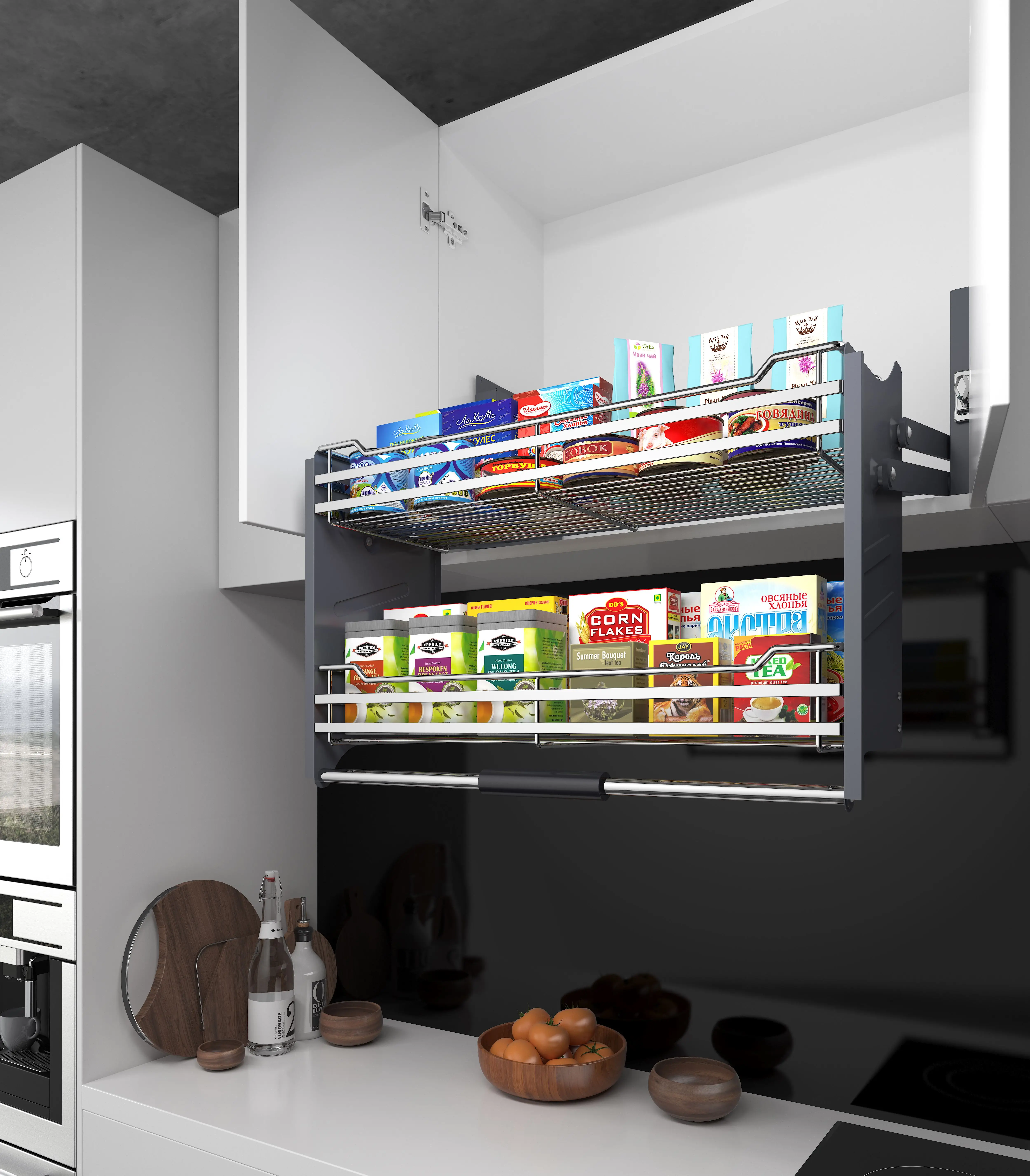 Kitchen Cabinet Lift Basket Kitchen Pull Down Basket Suspender Seasoning Hanging Storage Kitchen Lift Basket